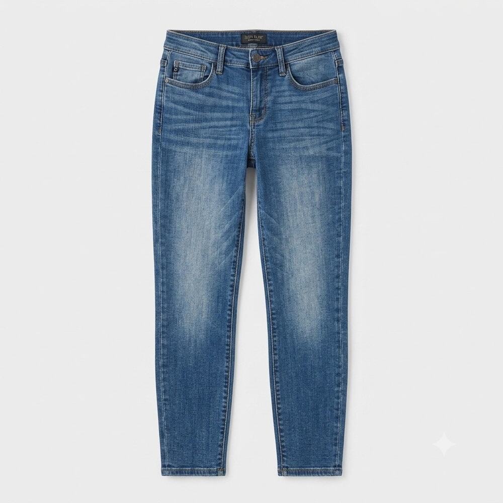 Judy Blue Mid Rise Distressed Crop Skinny Jeans Dark Wash Stretch Womens 28
